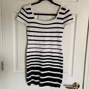 Bebe Black and White Striped Dress